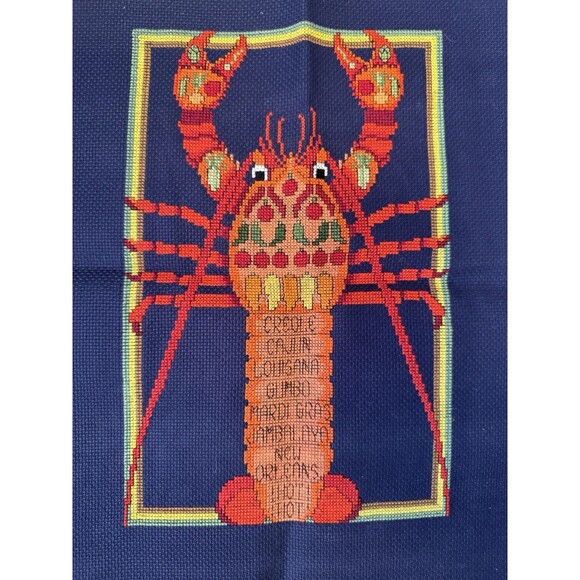 Crawfish Needlework CrossStitch Finished Embroidery Nola Louisiana Kitchen 14x18 - Picture 4 of 4